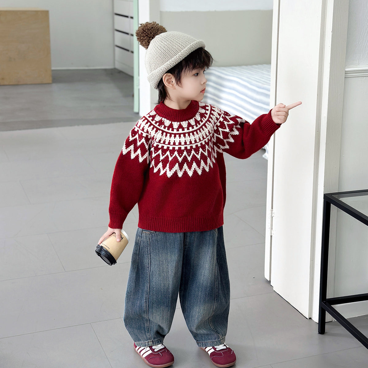 Boys Long Sleeve Knit Sweater Autumn Winter Cool Style Base Layer
