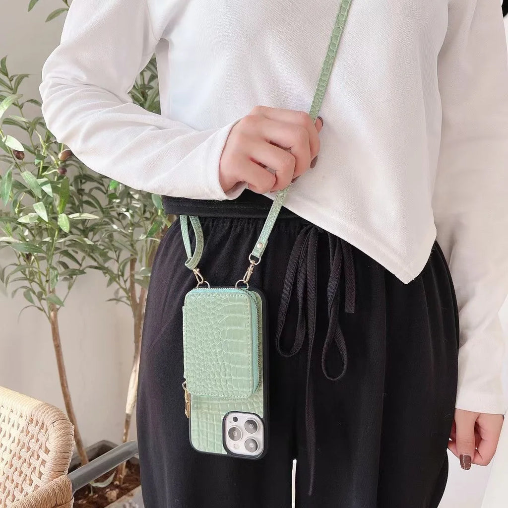 Luxury Leather Wallet Crossbody Lanyard Soft Phone Case Back Hard Cover