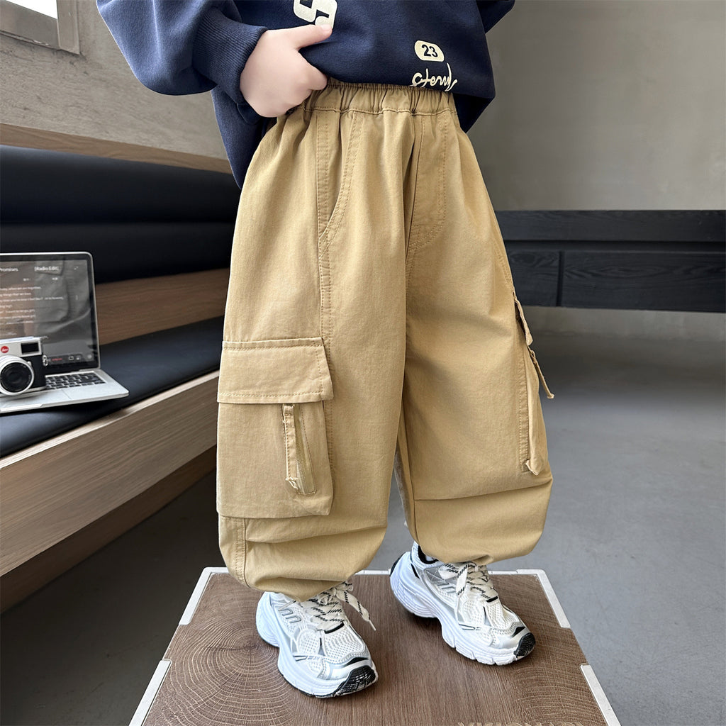 Boys Cotton Cargo Pants Casual Spring Autumn Trousers