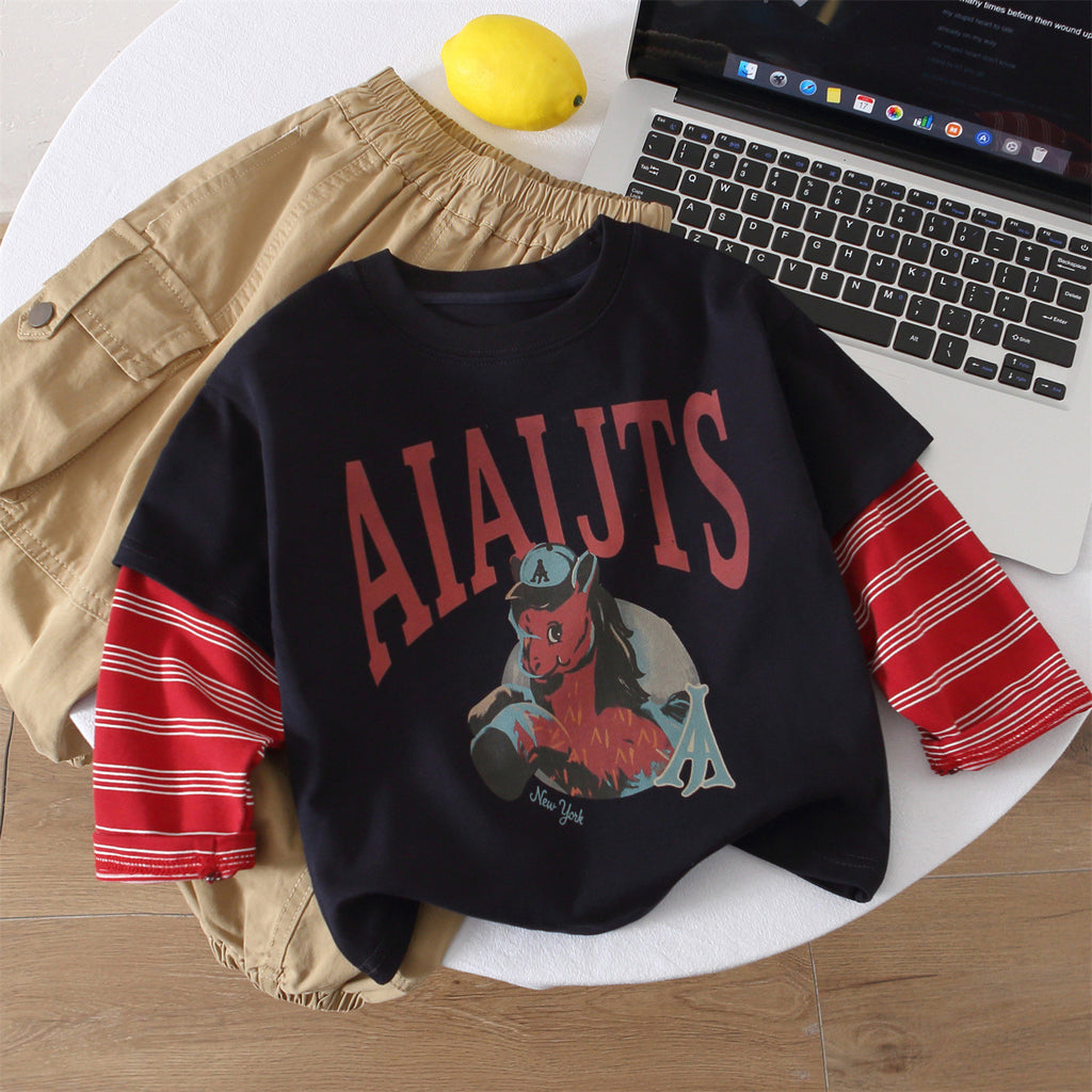 Stylish Layered Long Sleeve Crew Neck Boys' T-Shirt