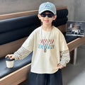 Boys'  Faux Two-Piece Long Sleeve Crew Neck T-Shirt Hoodie