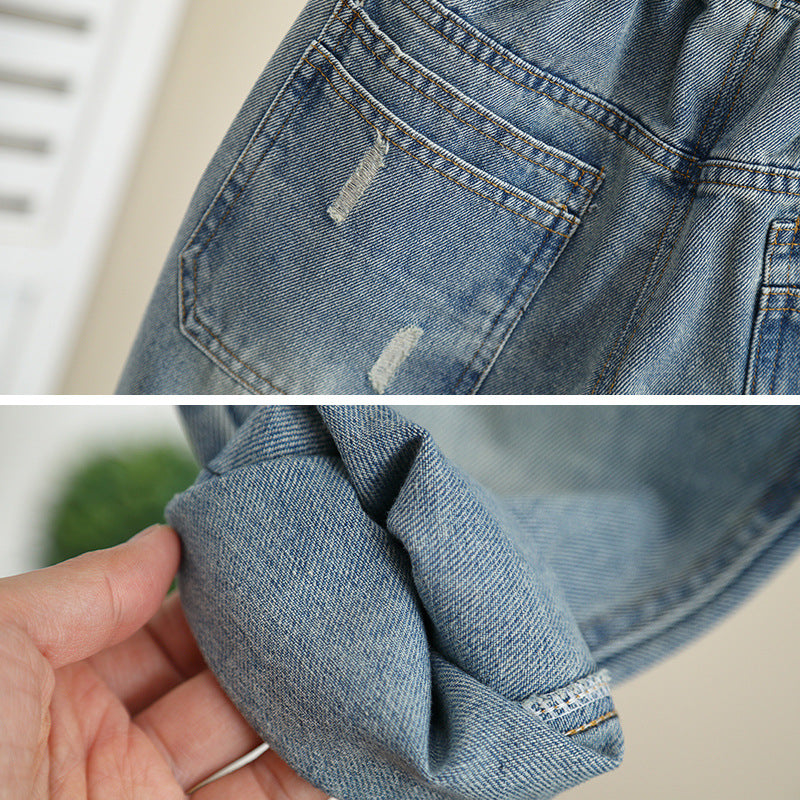 Casual Spring Autumn Boys Soft Denim Elastic Waist Casual Pants