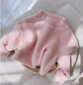 Girls Solid Color Knit Sweater Thickened Warm Autumn Winter Casual Pullover Top