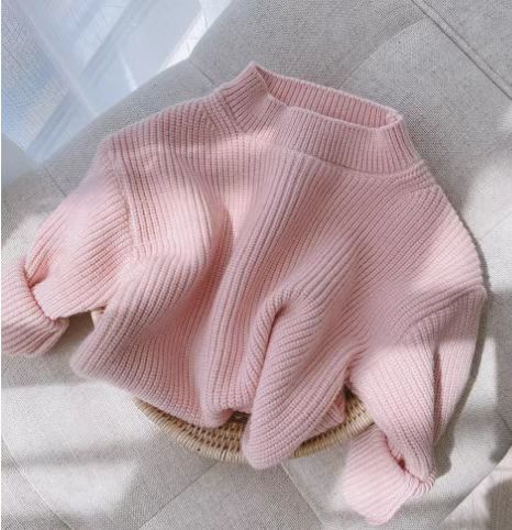 Girls Solid Color Knit Sweater Thickened Warm Autumn Winter Casual Pullover Top