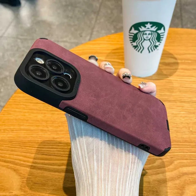 Luxury Matte Soft Leather Phone Case For iPhone 15 14 Plus 13 12 11 Pro Max 7 8Plus SE Lens Protection Shockproof Silicone Cover