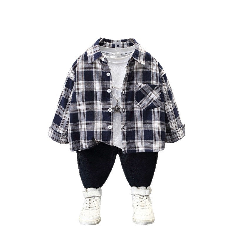 Trendy Plaid Long Sleeve Collared Boys Shirt