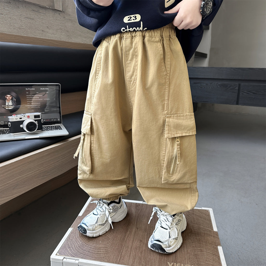 Boys Cotton Cargo Pants Casual Spring Autumn Trousers