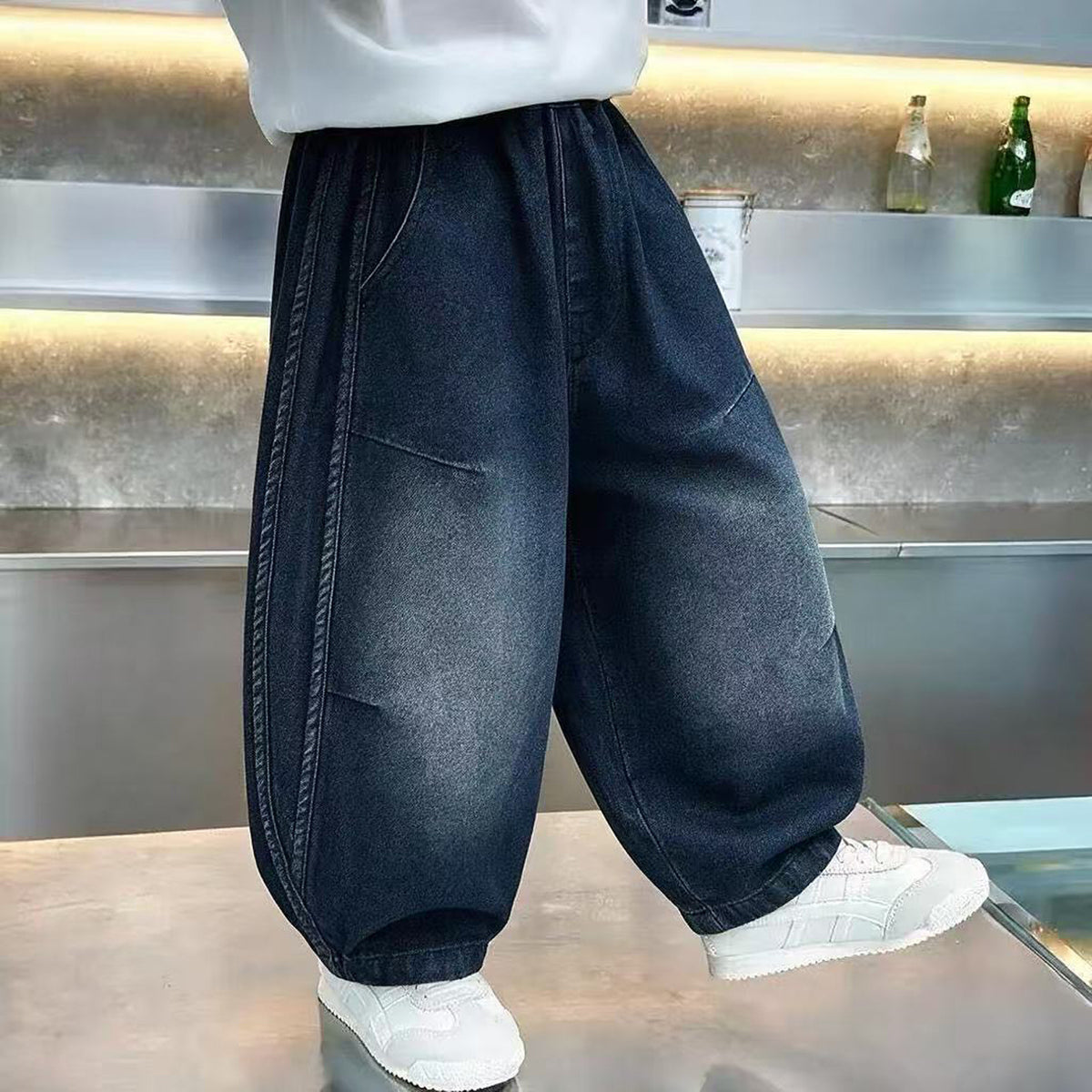 Boys' Wide-Leg Denim Pants with Elastic Waist
