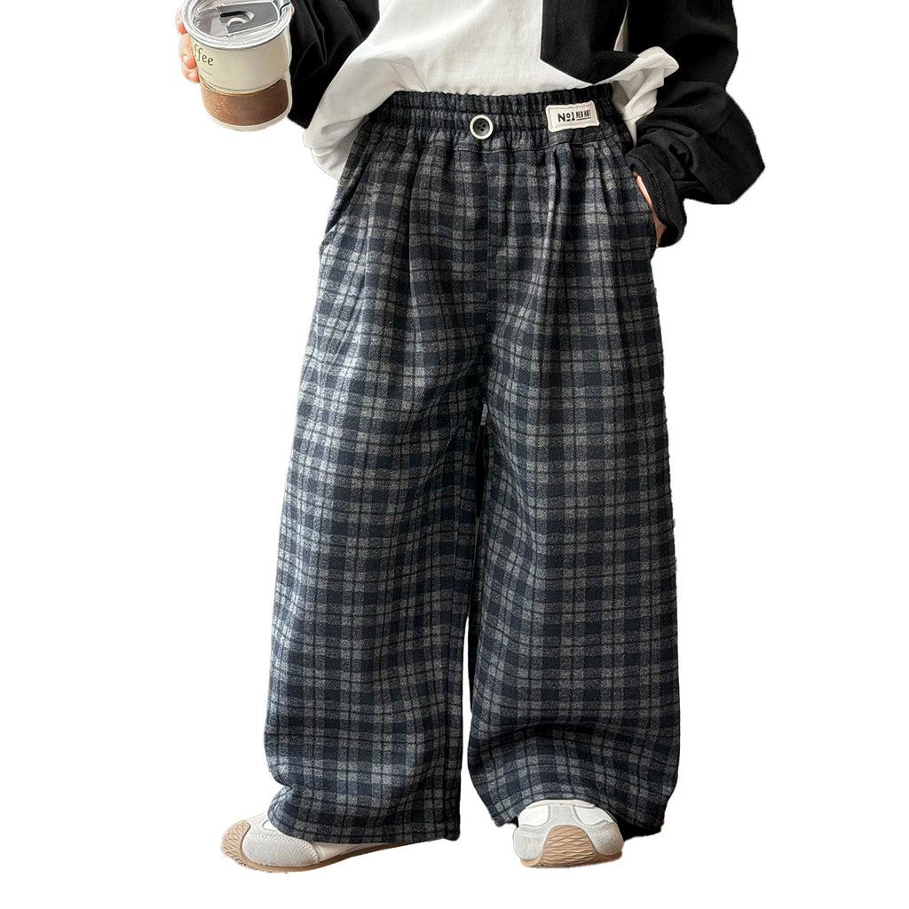 Boys Casual Plaid Wide Leg Straight Leg Scimitar Pants