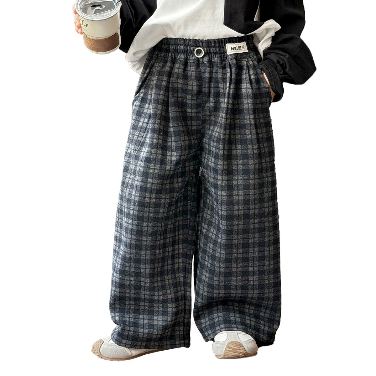 Boys Casual Plaid Wide Leg Straight Leg Scimitar Pants