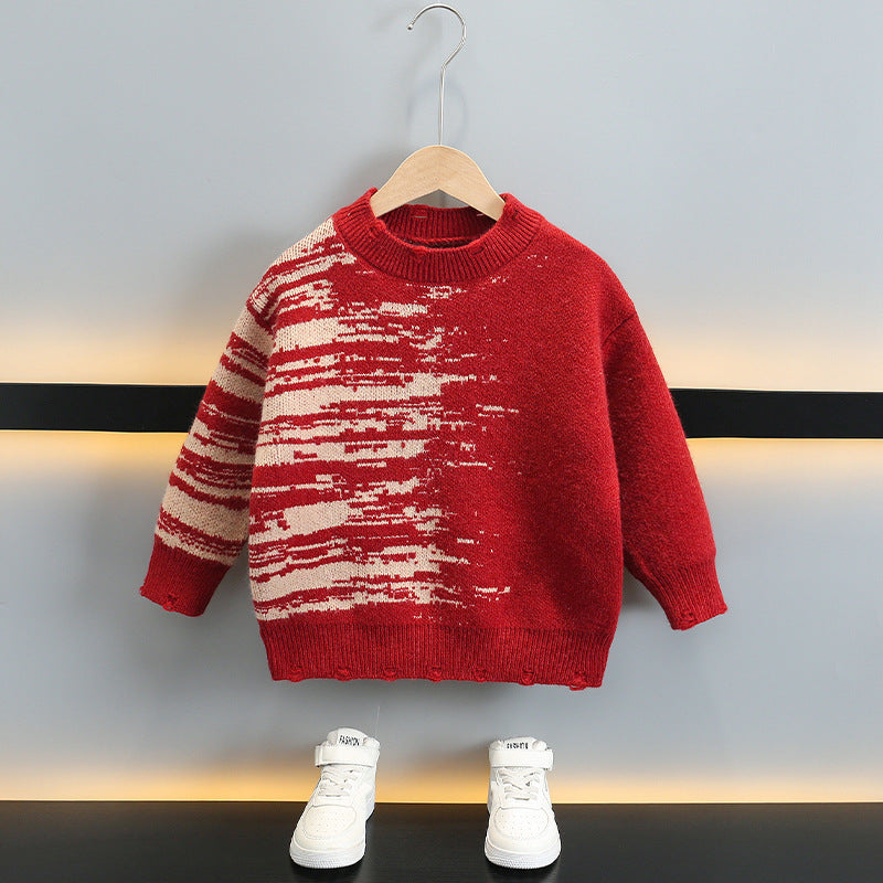 Style Red Ripped Long Sleeve Sweater for Boys