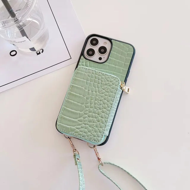 Luxury Leather Wallet Crossbody Lanyard Soft Phone Case Back Hard Cover