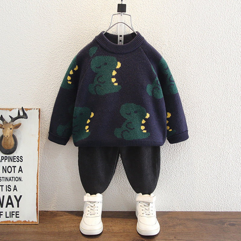 Boys’ Navy Pullover Sweater with Crew Neck