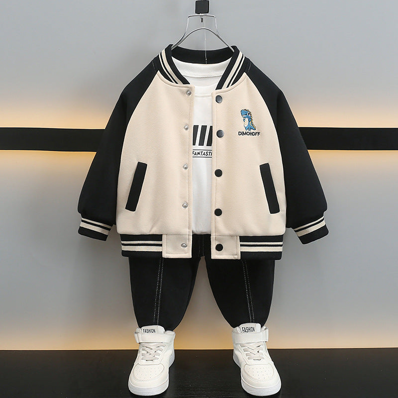 Kids Boys Cartoon Print Baseball Jacket Spring Autumn Casual Outerwear