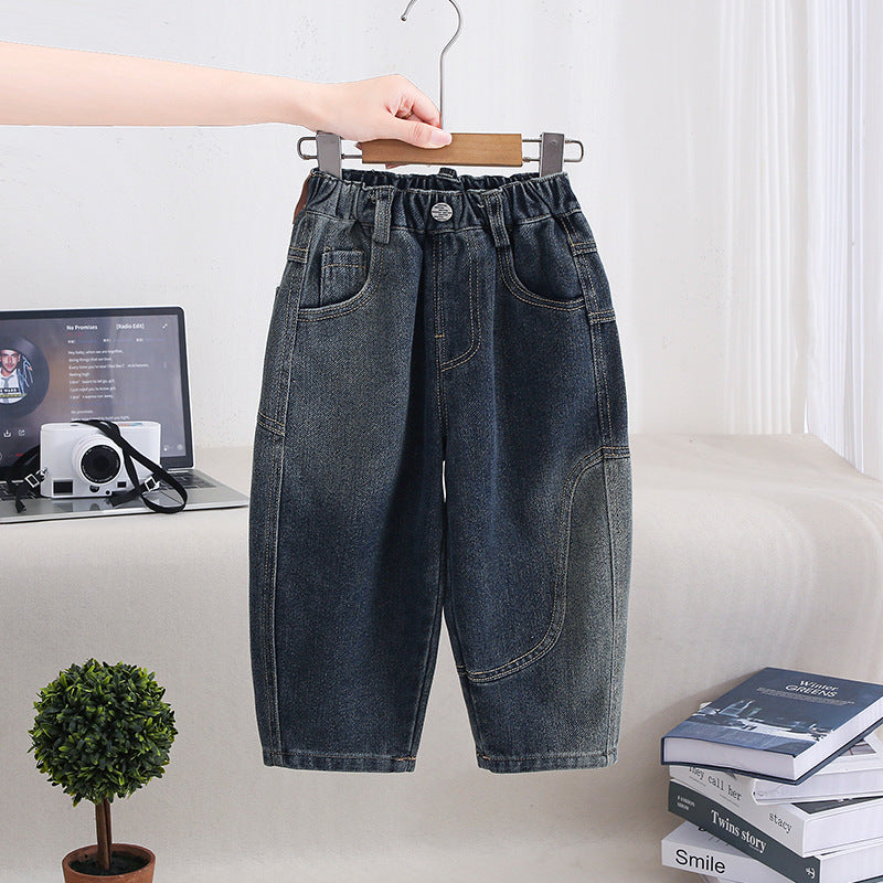 Boys Casual Denim Long Pants with Patch Pockets