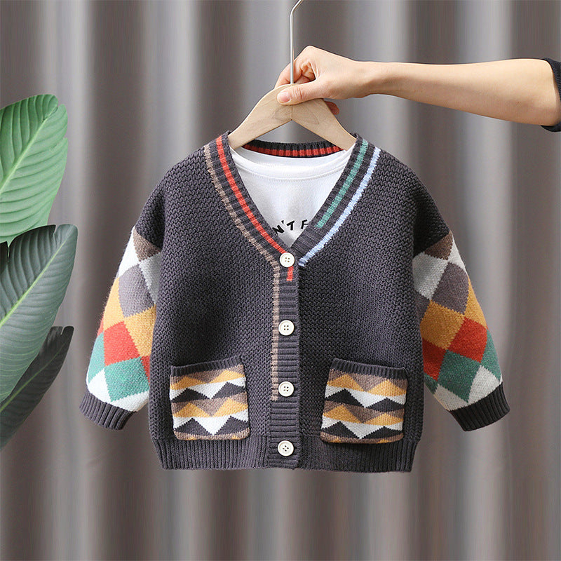 Boys' Knit Cardigan Jacket with Lapel Collar