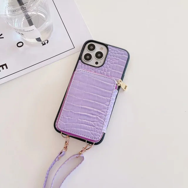 Luxury Leather Wallet Crossbody Lanyard Soft Phone Case Back Hard Cover