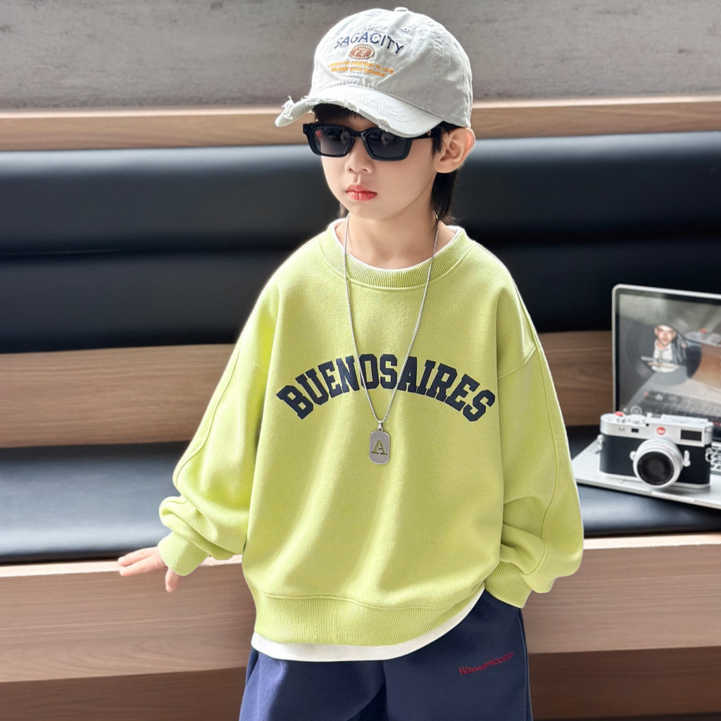 Boys' Casual Faux Two-Piece Pullover Sweatshirt