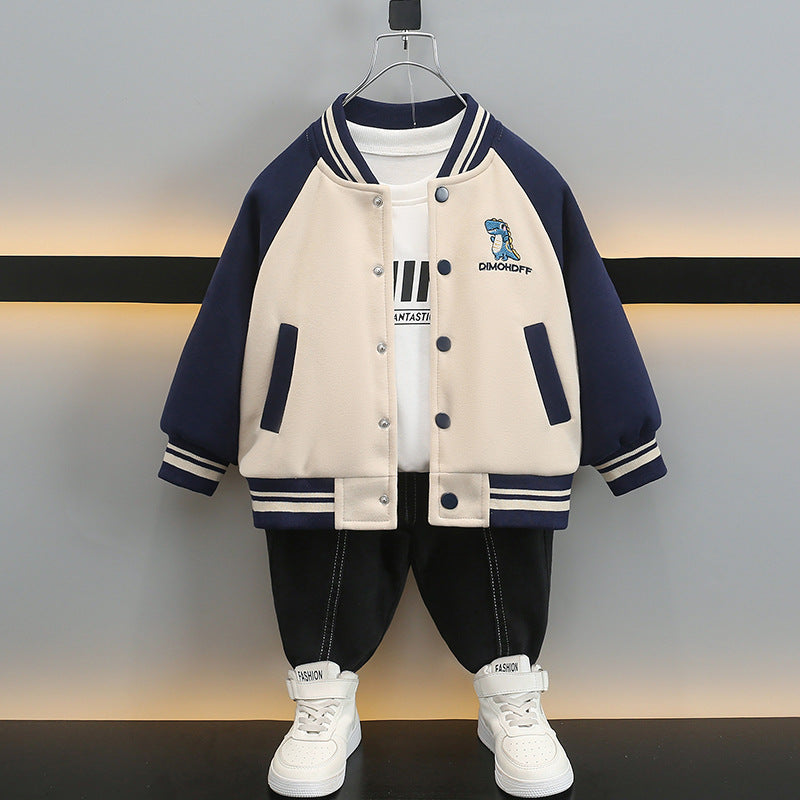 Kids Boys Cartoon Print Baseball Jacket Spring Autumn Casual Outerwear
