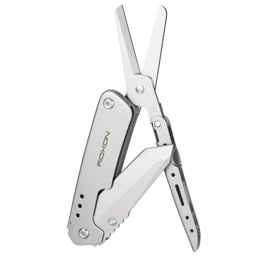 Couteau de poche pliant Roxon et ciseaux 2 en 1, outil multifonction EDC avec clip de ceinture, travaux domestiques, survie, plein air, camping, outil multifonction