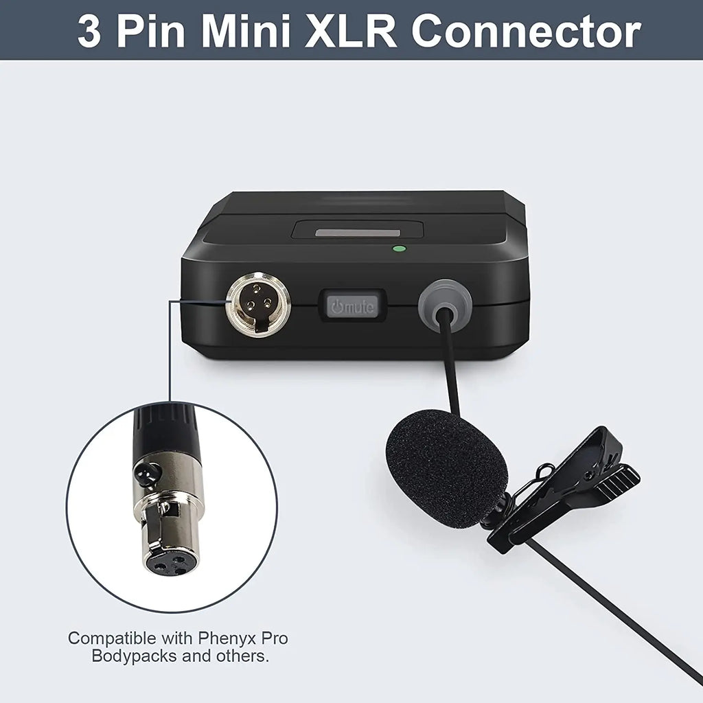 Micrófono de solapa / Auricular combo Phenyx Pro con conector Mini XLR para altavoces de escenario, amplificador de voz y guía