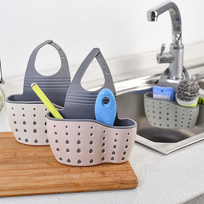 Porte-éponge d'évier de cuisine à suspendre, panier de vidange réglable, étagère à savon, organisateur pour robinet de salle de bain, accessoires de cuisine