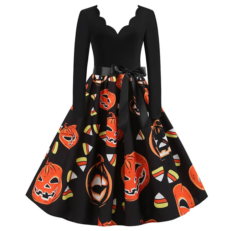 Damen-Midikleid mit Print und V-Ausschnitt