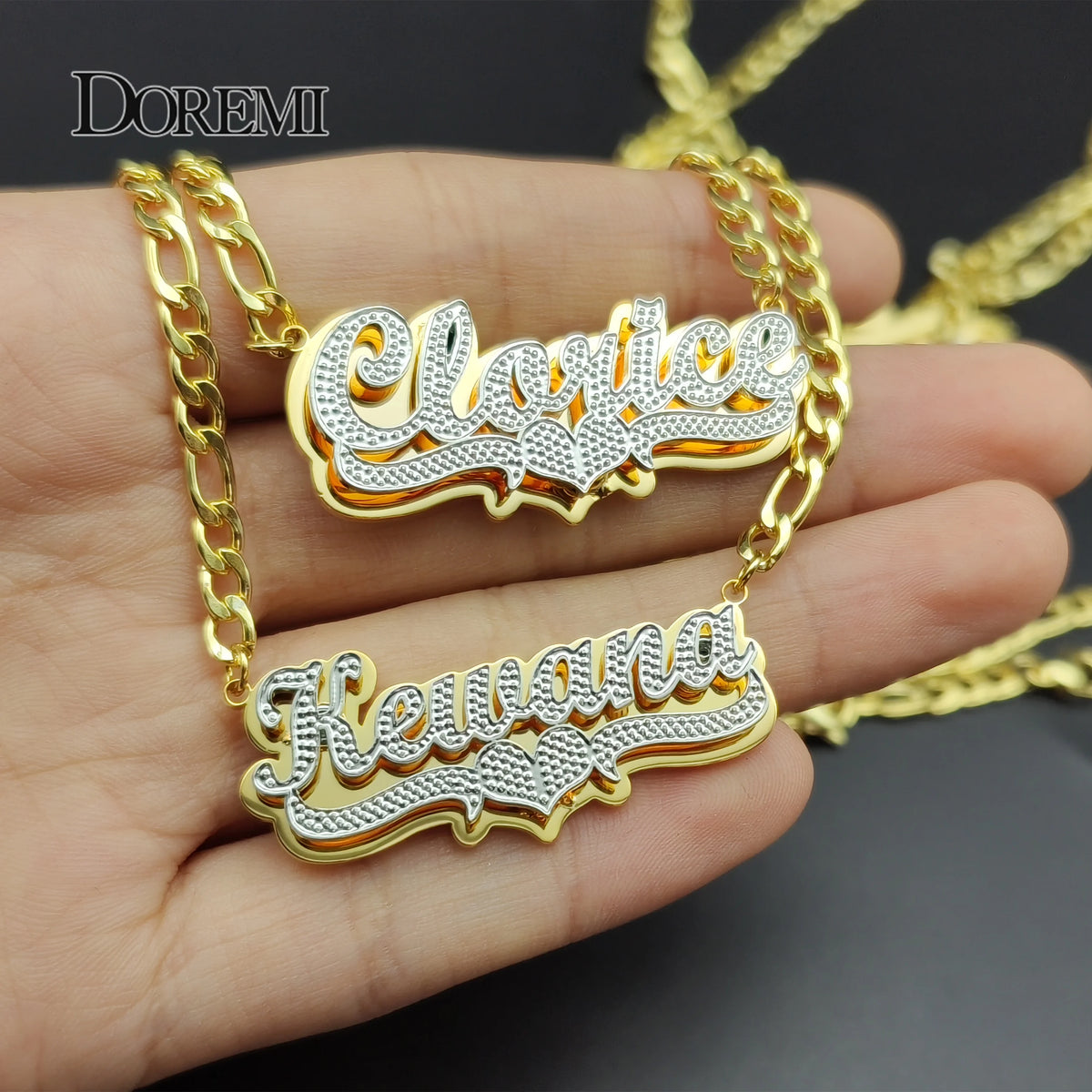 DOREMI Stainless  Collier avec plaque nominative personnalisée Collier avec pendentif 3D Bijou prénom personnalisé  pour Femme/Homme
