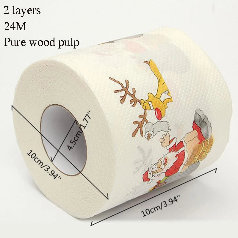 Christmas Toilet Paper Festival Theme Printed Wood Pulp Toilet Paper Festive Gifts Roll Santa Claus Reindeer Decor Supplies