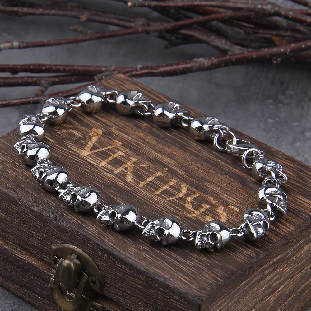 Herren-Punk-Kettenarmband aus Edelstahl im neuen Design mit Totenkopf, modisches Edelstahl-Charm-Armband, Schmuck mit Box