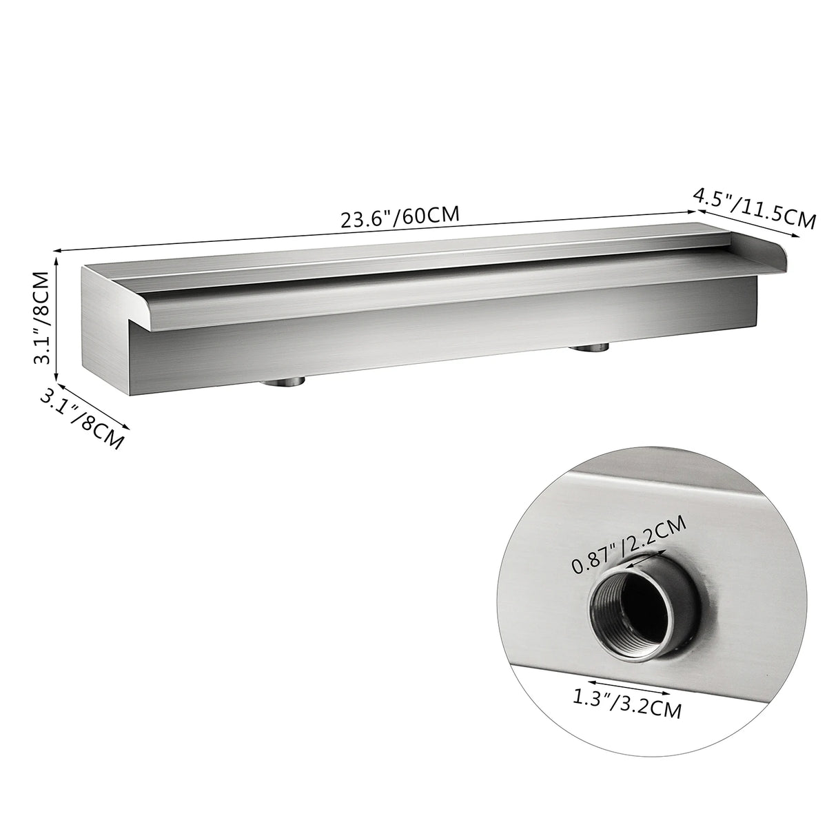 SucceBuy Waterfall Pool Fountain Stainless Steel W/ Pipe Connector Spillway Outdoor Pond Rectangular Swimming Pool Fountain