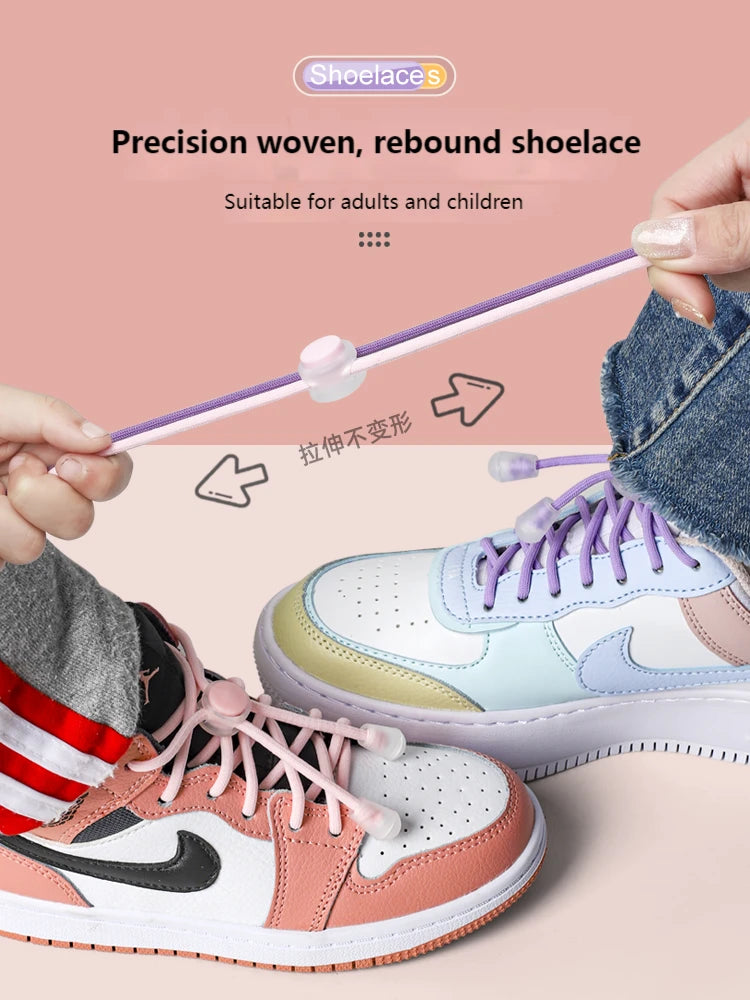 Spring-Lock-Schnürsenkel ohne Binden, elastische Schnürsenkel für Sneaker, Kinder und Erwachsene, schnelle Gummischnürsenkel, rund, ohne Binden, Schuhsenkel für Schuhe