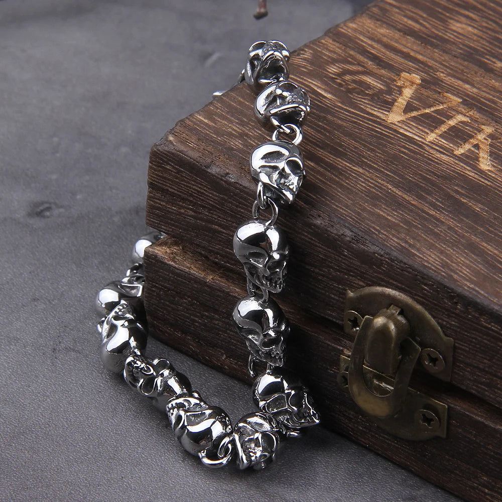 Herren-Punk-Kettenarmband aus Edelstahl im neuen Design mit Totenkopf, modisches Edelstahl-Charm-Armband, Schmuck mit Box