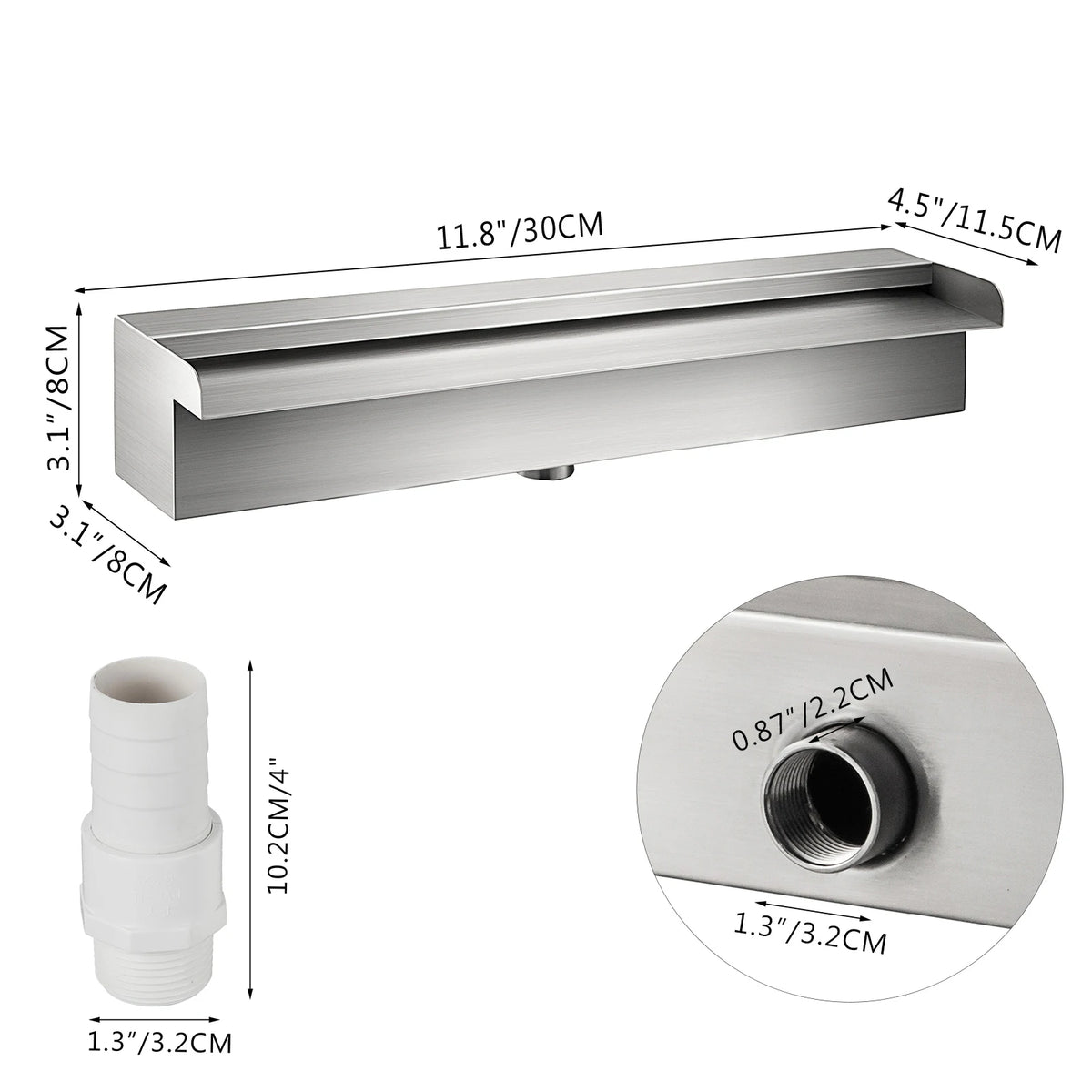 SucceBuy Waterfall Pool Fountain Stainless Steel W/ Pipe Connector Spillway Outdoor Pond Rectangular Swimming Pool Fountain