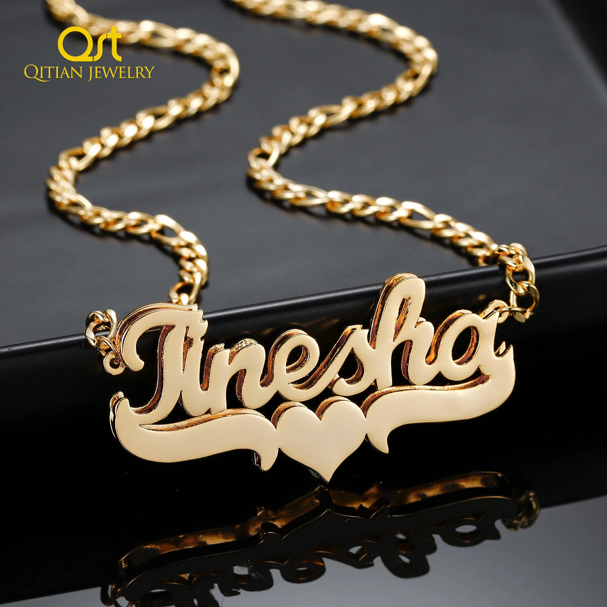 Customized Double Name Necklace Personalized Hip Hop Letter Necklace Stainless Steel Names Chain For Women Gothic Jewelry Gift