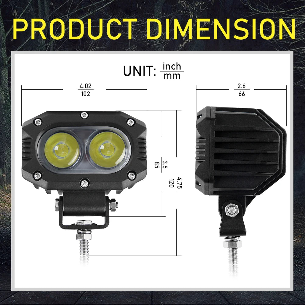 CO LIGHT Barre lumineuse LED de 4 pouces, 96 W, jaune, projecteur de travail pour voiture, faisceau large et focalisé, pour 4x4, tout-terrain, SUV, ATV, bateau, camion et excavatrice, 12 V/24 V