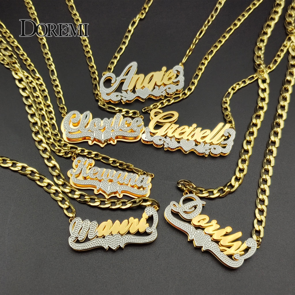 DOREMI Stainless  Collier avec plaque nominative personnalisée Collier avec pendentif 3D Bijou prénom personnalisé  pour Femme/Homme