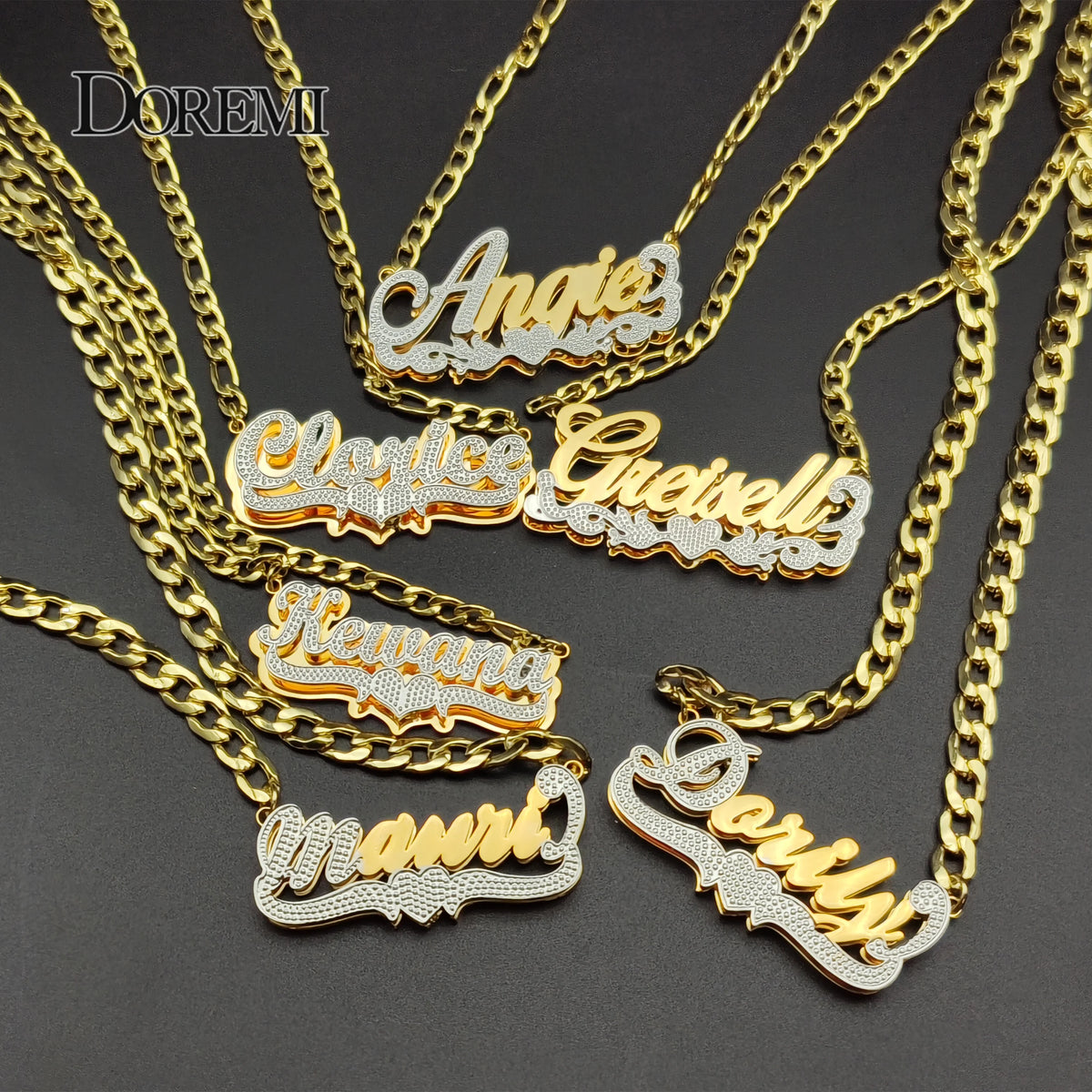 DOREMI Stainless  Collier avec plaque nominative personnalisée Collier avec pendentif 3D Bijou prénom personnalisé  pour Femme/Homme