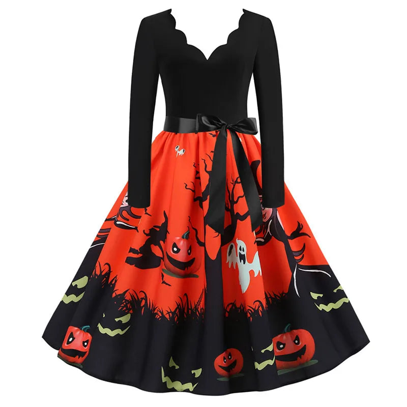 Damen-Midikleid mit Print und V-Ausschnitt