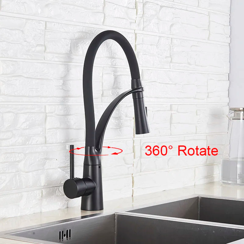 Grifo de cocina de goma, negro/níquel/cromo/dorado, con rotación de 360 grados, rociador extraíble y mezclador de agua fría y caliente