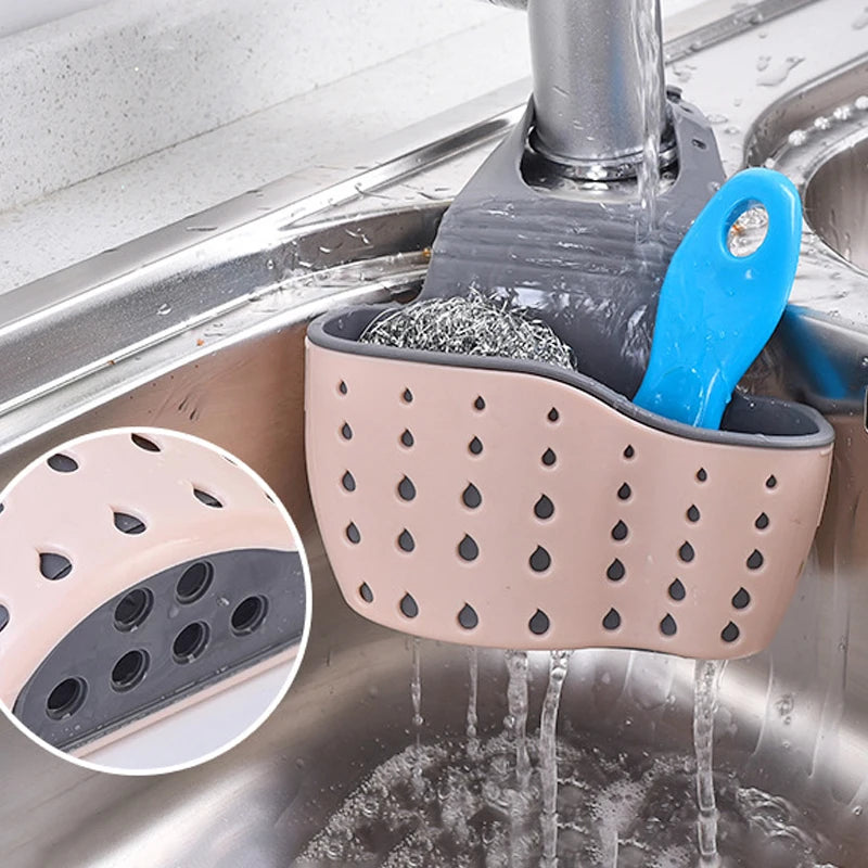 Porte-éponge d'évier de cuisine à suspendre, panier de vidange réglable, étagère à savon, organisateur pour robinet de salle de bain, accessoires de cuisine