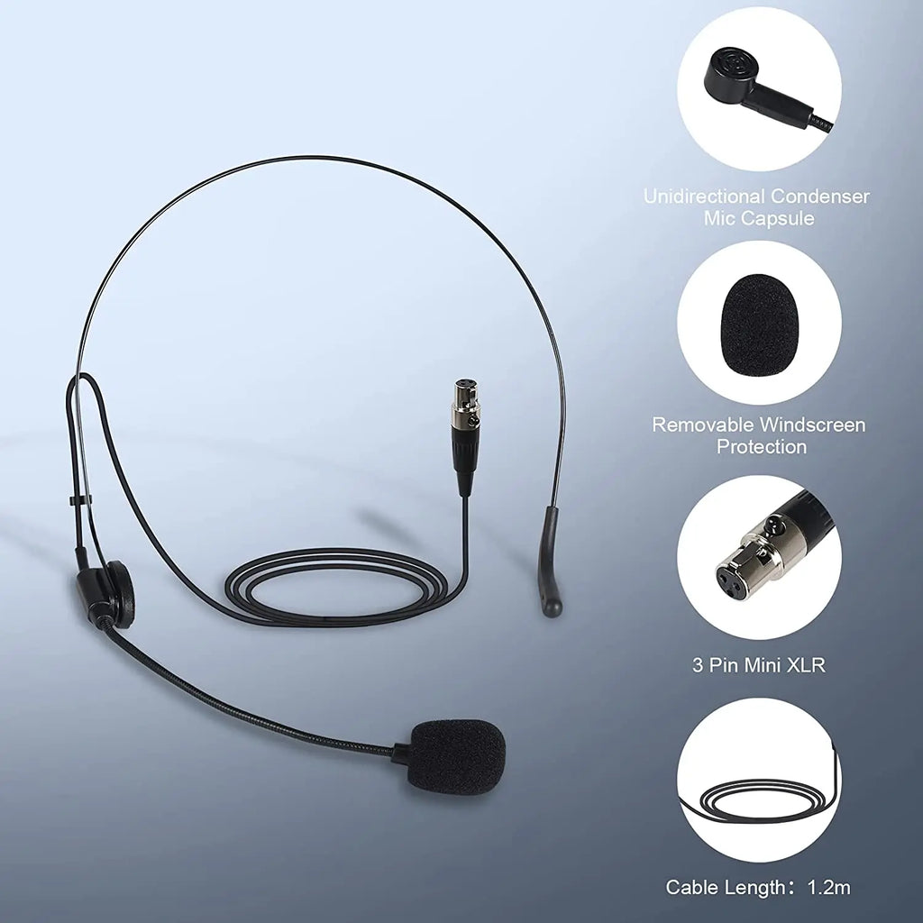Micrófono de solapa / Auricular combo Phenyx Pro con conector Mini XLR para altavoces de escenario, amplificador de voz y guía