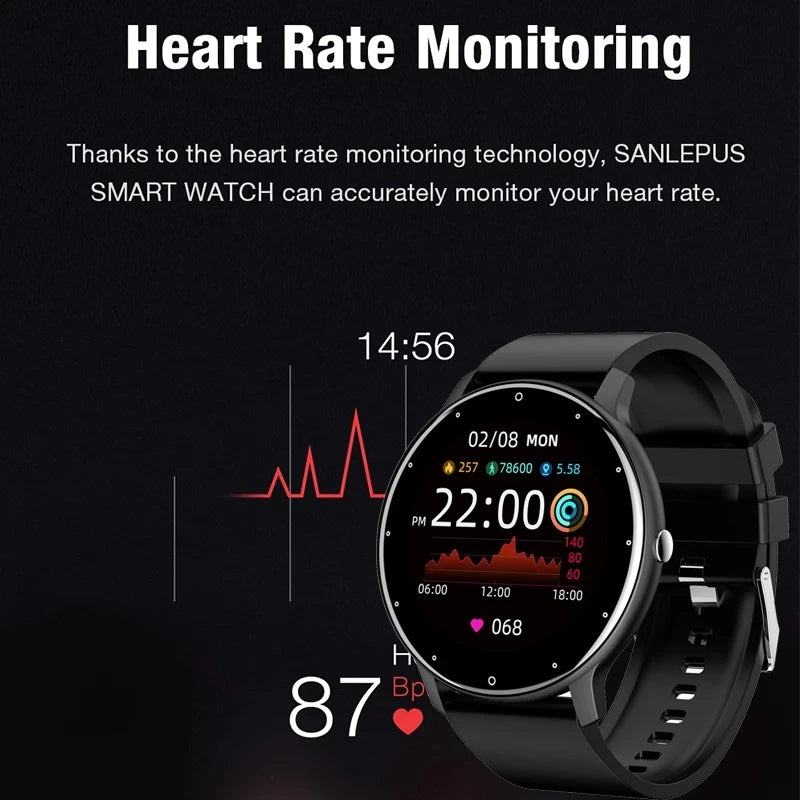Smartwatch rotondo con notifiche Bluetooth e funzioni fitness