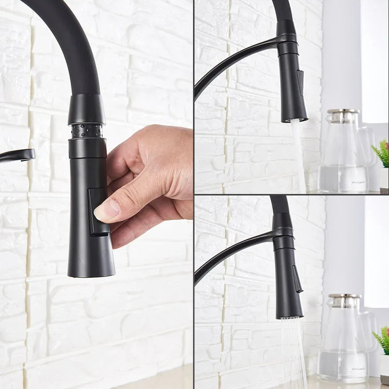 Grifo de cocina de goma, negro/níquel/cromo/dorado, con rotación de 360 grados, rociador extraíble y mezclador de agua fría y caliente