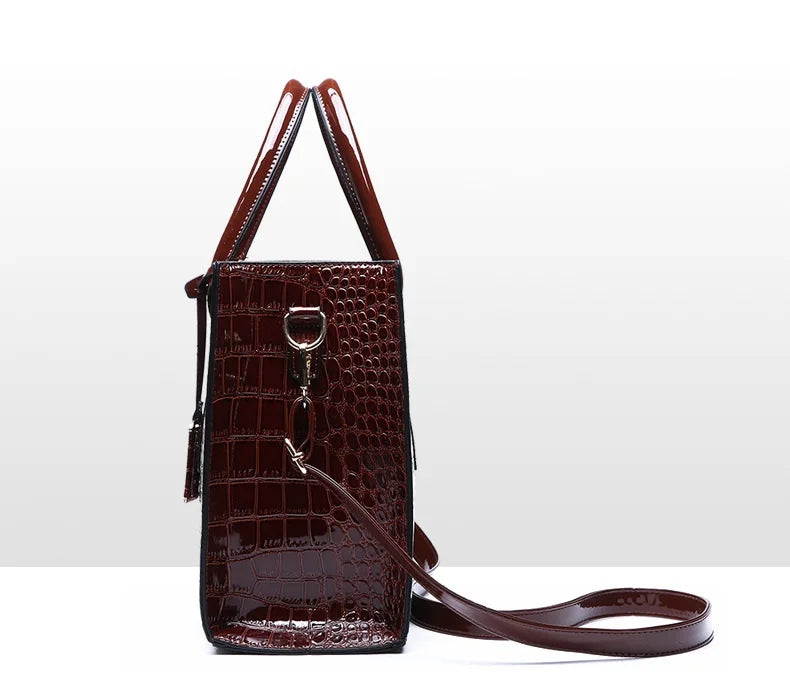 Patent Leather Women Handbag Luxury Designer Crocodile Crossbody Bags for Female Shoulder Bags Big Ladies Totes Office Bag Black