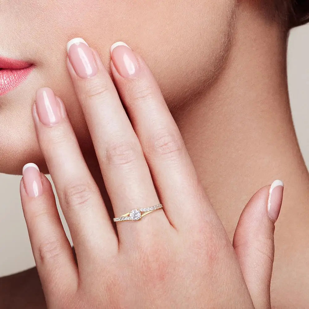 VISTOSO Goldringe für Damen, echter 9K 375 Gelbgoldring, funkelnde weiße Zirkonia-Verlobungsringe, Jahrestag-Feinschmuck