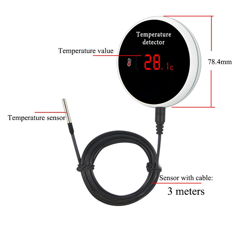 KONLEN Sensor de temperatura Wi-Fi Tuya con sonda de cable de 3 m, termómetro digital Smart Life para el hogar inteligente, termostato para piscinas y alarmas remotas