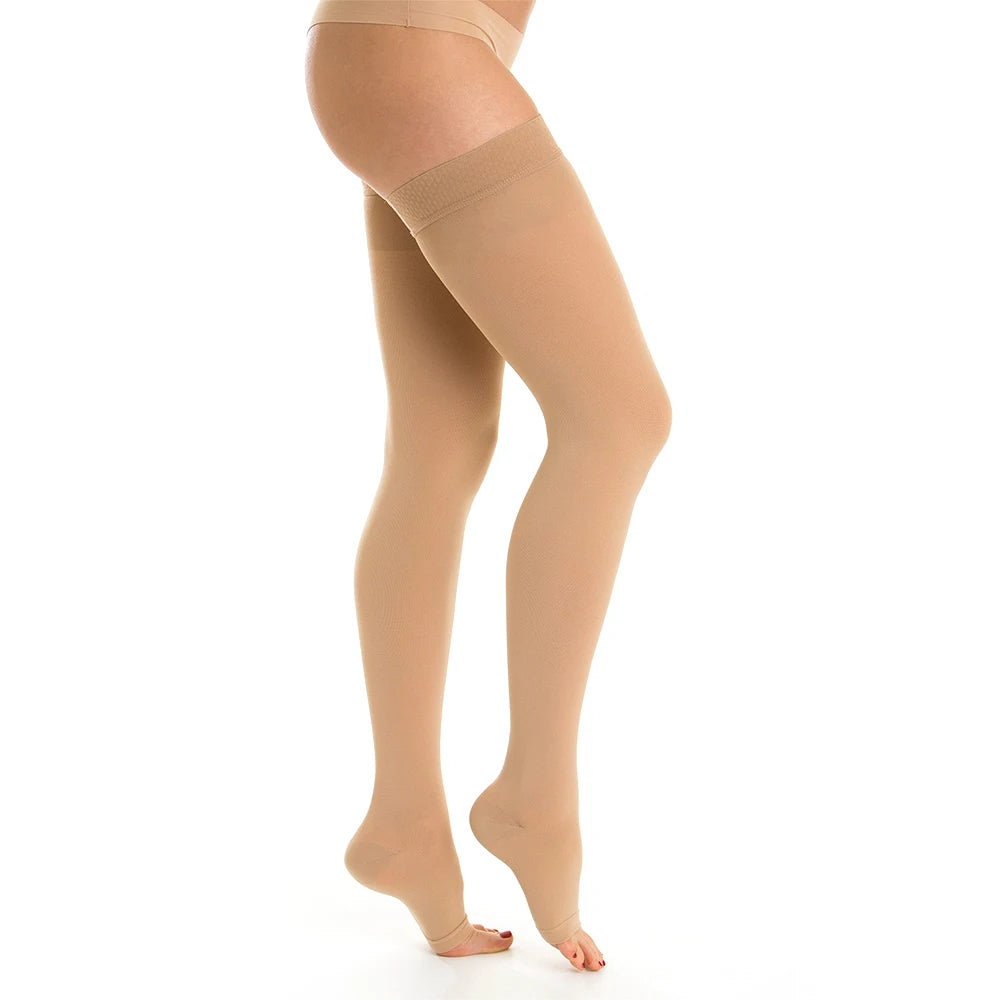 20-30 MmHg Medias de compresión médicas hasta el muslo para mujer y hombre Soporte firme Punta abierta Edema Hinchazón Venas Varicosas Vuelo Viaje