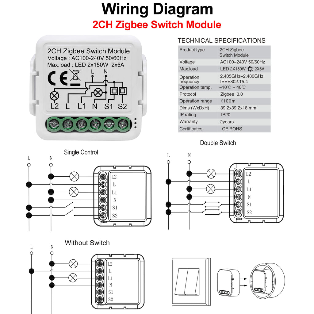 Modulo interruttore Zigbee GIRIER da 1 a 4 canali