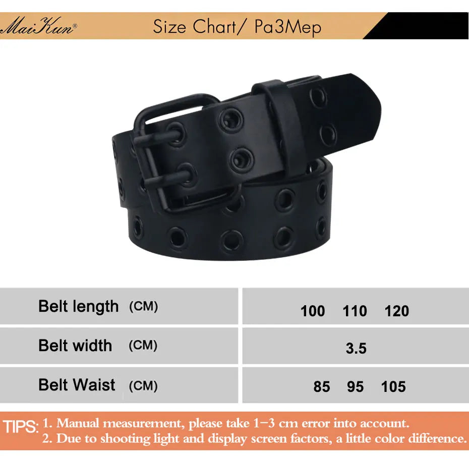 Maikun Halloween New Ladies Black PU Leather Belt Double Exhaust Air Hole Pin Buckle Fashion Trend Waistband Punk Goth Style